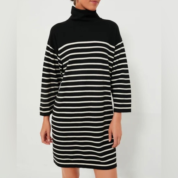 Tuckernuck Pomander Place Striped Durand Turtleneck Dress-Black/White-Women’s M - Picture 4 of 14